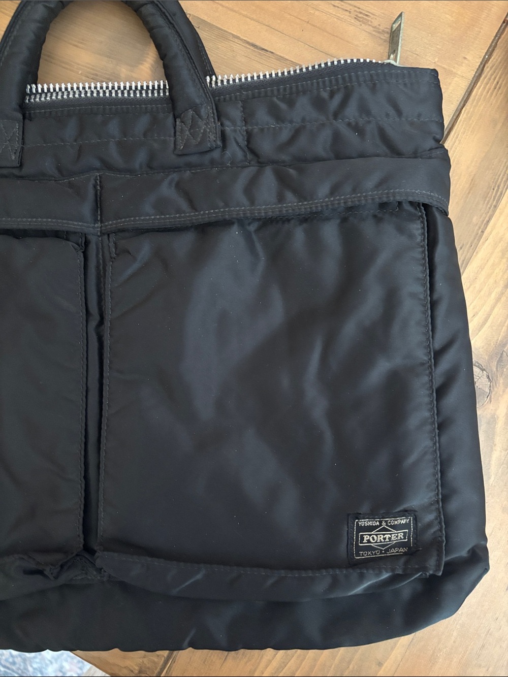 Porter Tokyo Nylon Tote Bag with Front Pockets. 15”x12.5” - Picture 3 of 4